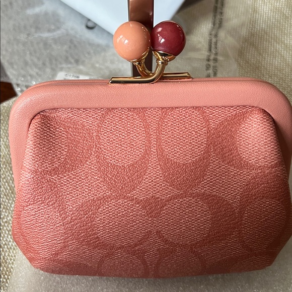 Coach NWT Pink and White Kisslock coin purse - Picture 7 of 11